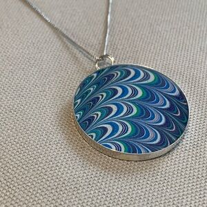 Artisan Silver and Blue Marbled Pendant Necklace